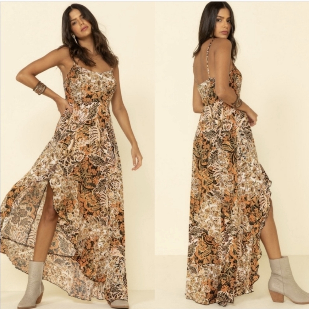 Free People forever yours smocked printed boho maxi slip dress xs small - Picture 2 of 13